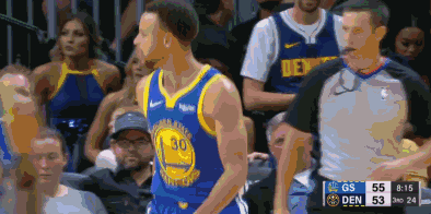 比赛进行到第3节还剩8分多钟时,库里在一次上篮命中后,掘金在底线