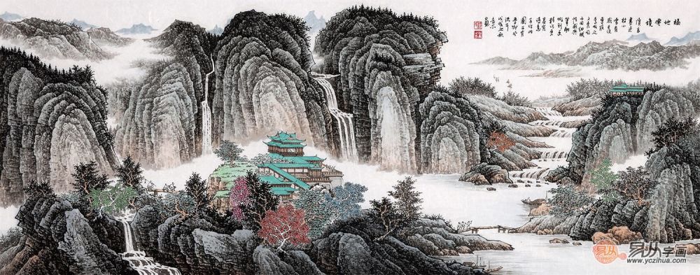 许吉尔新品力作六尺横幅山水画作品《福地仙境》