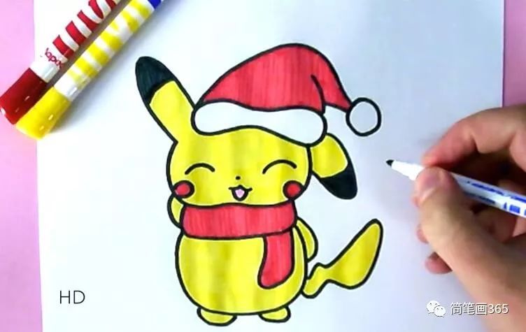 皮卡丘怎么画 一步一步教你画戴着圣诞帽的皮卡丘(9)