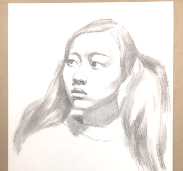 女青年素描头像绘画步骤分析,素描阿凡达干货分享,松散明暗关系