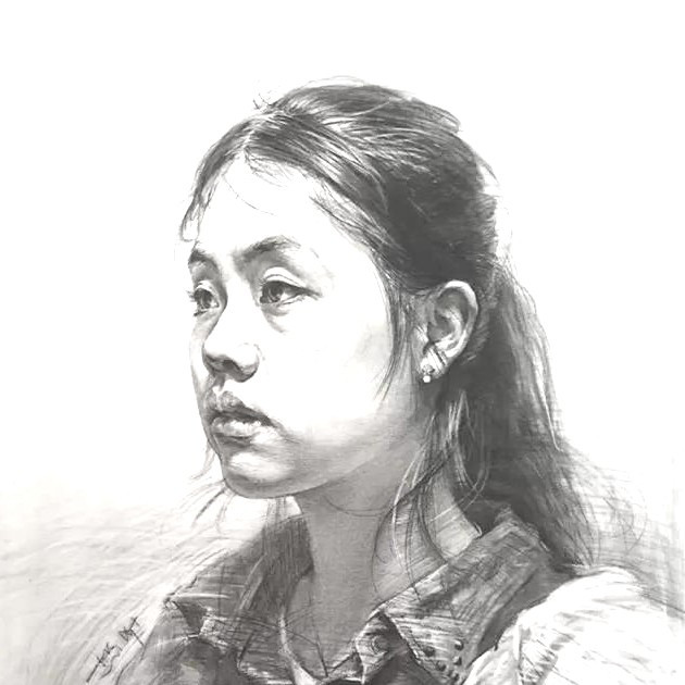 女青年素描头像绘画步骤分析,素描阿凡达干货分享,松散明暗关系