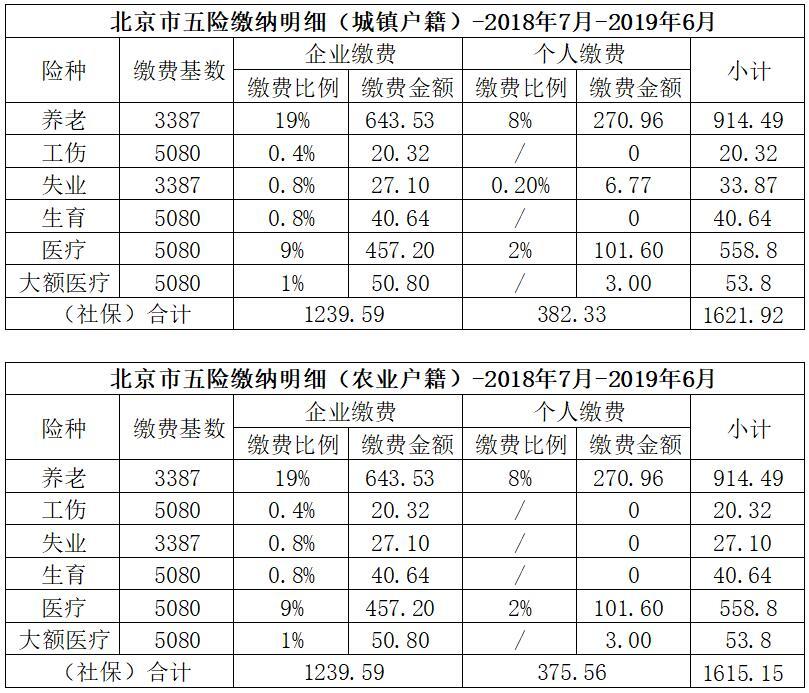 北京社保缴费明细-2018年7月至2019年6月