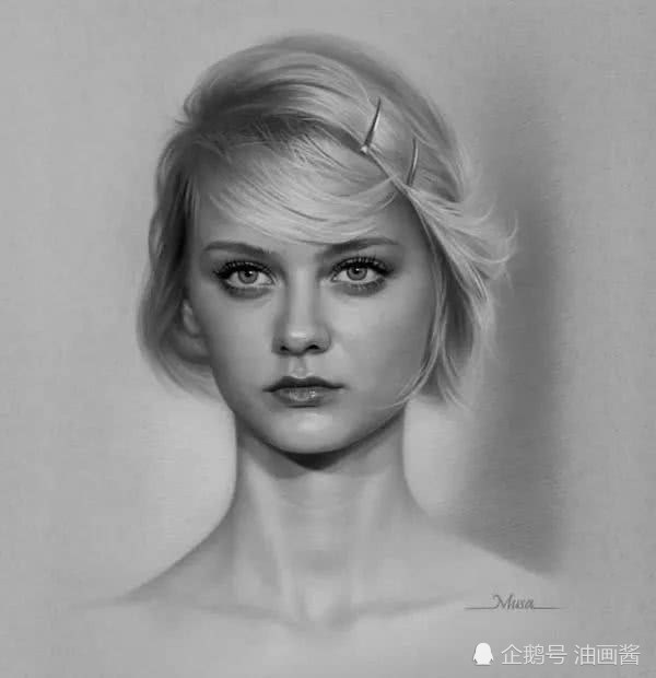 9幅铅笔素描肖像,9副细腻柔和的女性面容