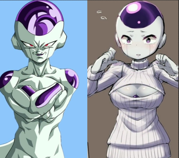 当龙珠人物娘化,贝吉塔美过布玛,弗利萨