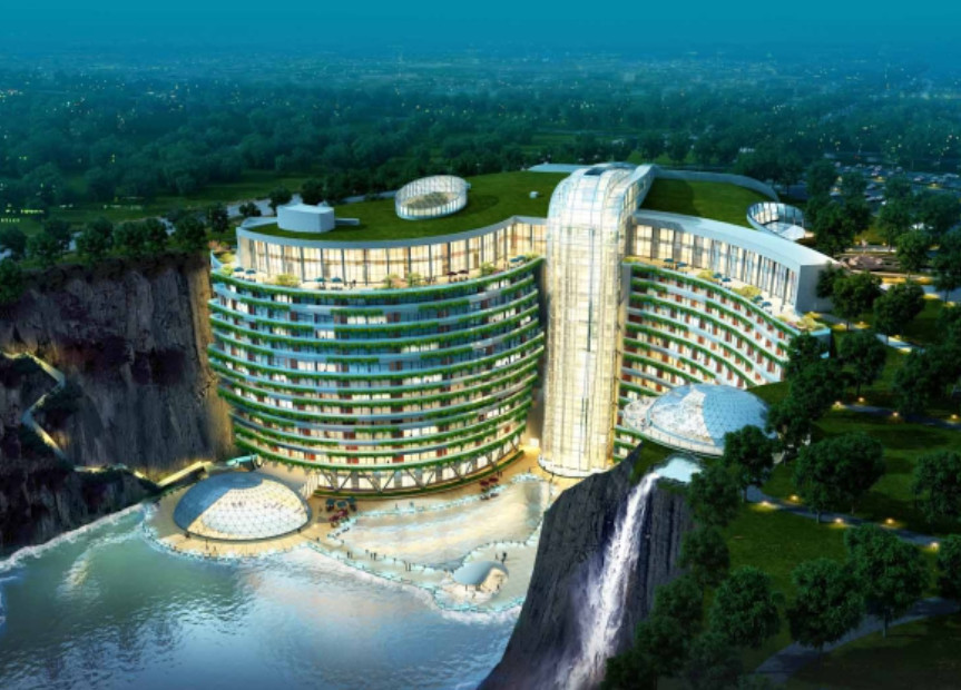 世界唯一一座"深坑酒店"!房间可以看瀑布,被誉为世界建筑奇迹