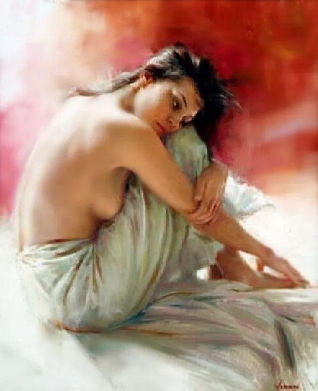 意大利艺术家人体油画中的美女,轻纱绕体,难掩性感曲线!