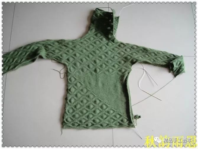 绿色叶子花高领毛衣编织步骤