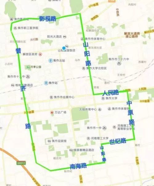 限行区域:影视路(普济路至山阳路段)以南,山阳路(影视路至人民路段)