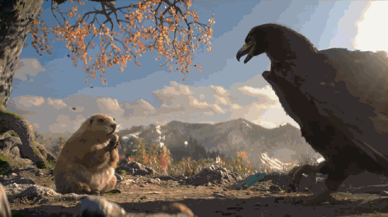 整个过程,土拨肥肥的爪子 都没有松开花生 眼看着老鹰一步步逼近 土拨