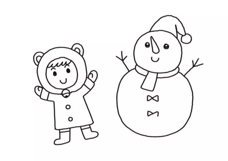 冬天的简笔画!雪地小屋和雪人