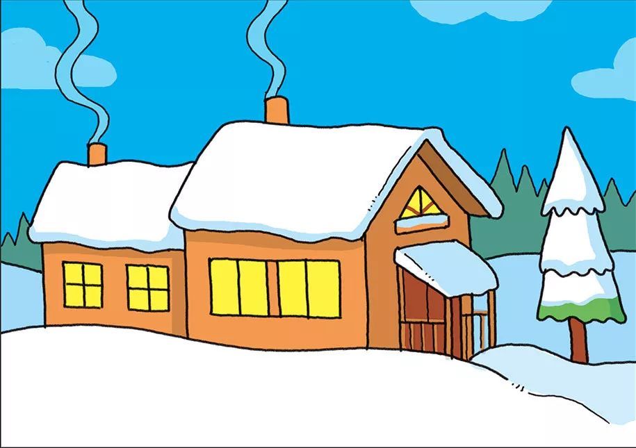 冬天的简笔画!雪地小屋和雪人