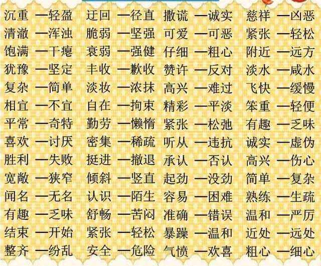 500个近义词 反义词!家有小学生,替孩子收藏打印,慢慢