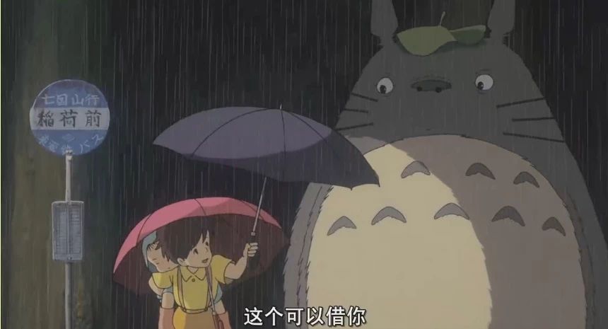 这只龙猫在下雨天只会用荷叶挡雨,五月给了他伞后,会想着给一包自己