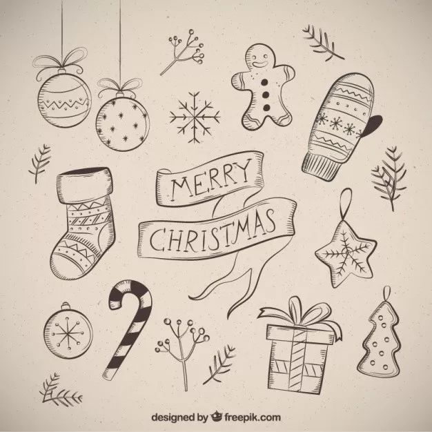 来囤一波圣诞主题简笔画~ 用来做手账,黑板报,室内装饰都成!