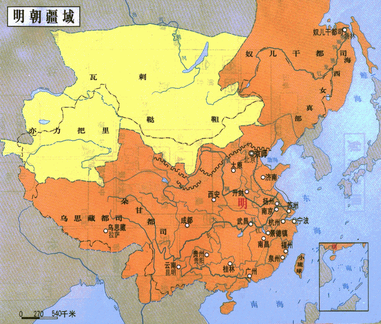 明朝号称两京十三省,为何地图上却标了十六块?还有一块是哪里?