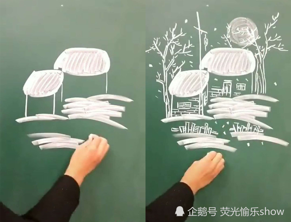元旦将至,美术生奉献黑板粉笔画,看到最后,网友:终于等到你