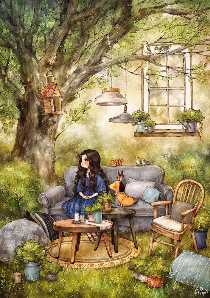 韩国插画师aeppol手绘清新唯美森系少女插画,很治愈哦