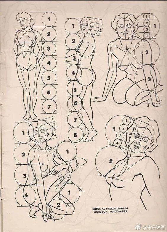 画速写时,很多人问: 画速写中人物的 站姿,坐姿,蹲姿的比例是多少?