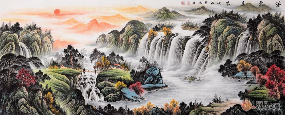 宋唐聚宝盆风水画新品《紫气东来》