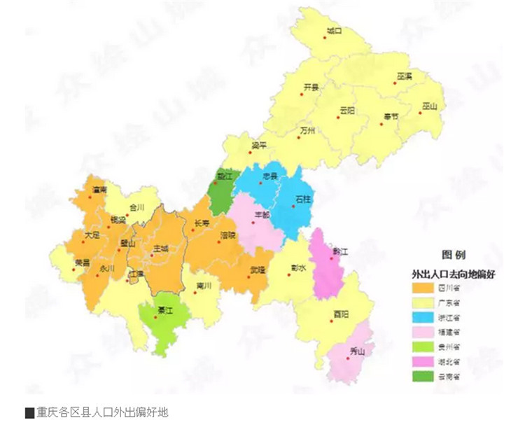 空间偏好 各区县的重庆人喜欢去哪个省份?