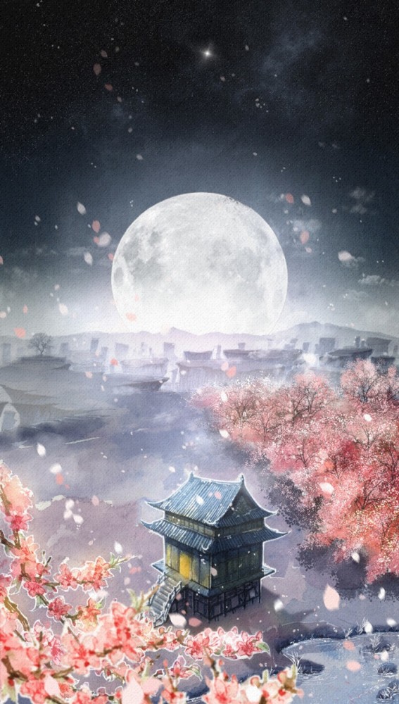 落花风·青石路·古风壁纸:你眼底的深情,是藏