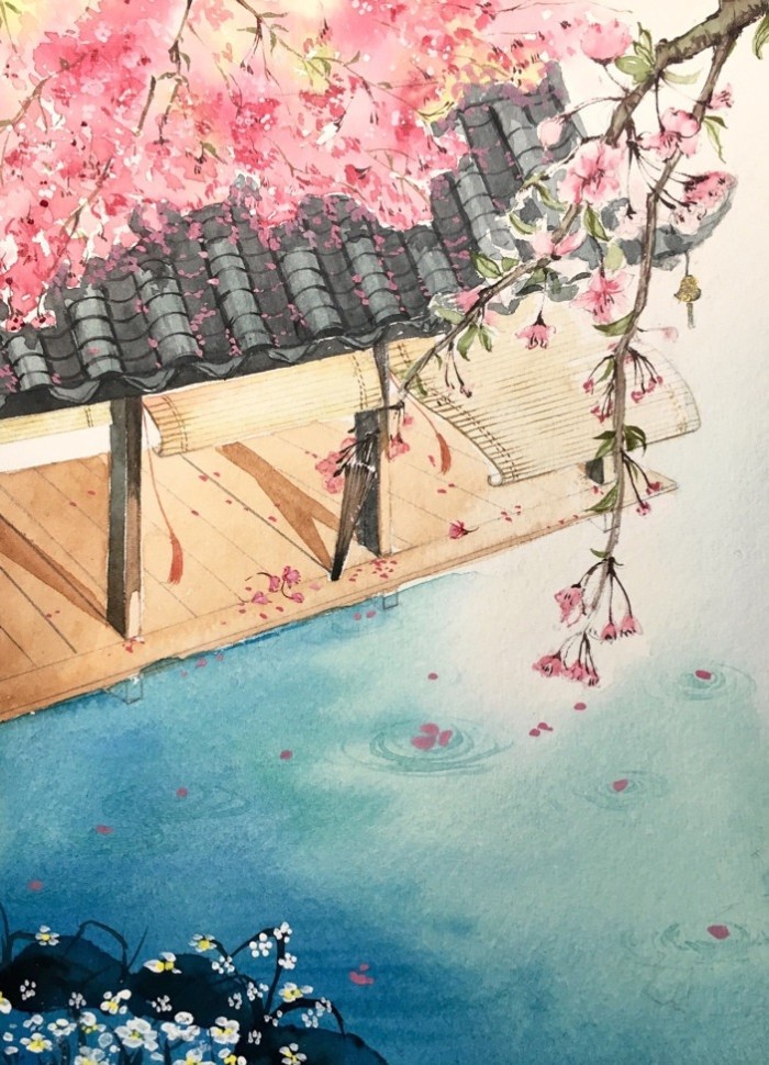 落花风·青石路·古风壁纸:你眼底的深情,是藏