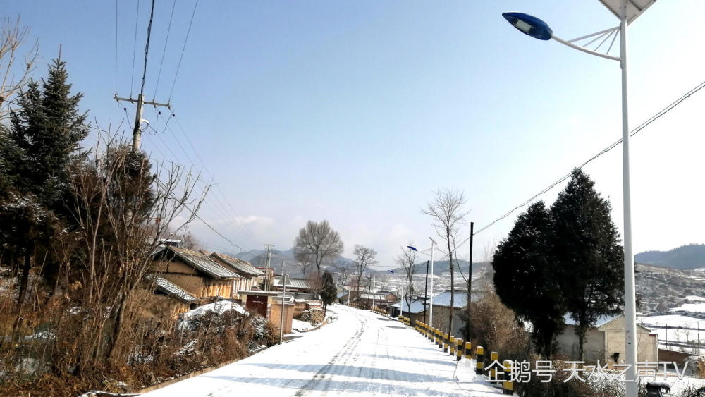 甘肃天水,家乡农村又下雪了,蓝天衬托雪景更好看