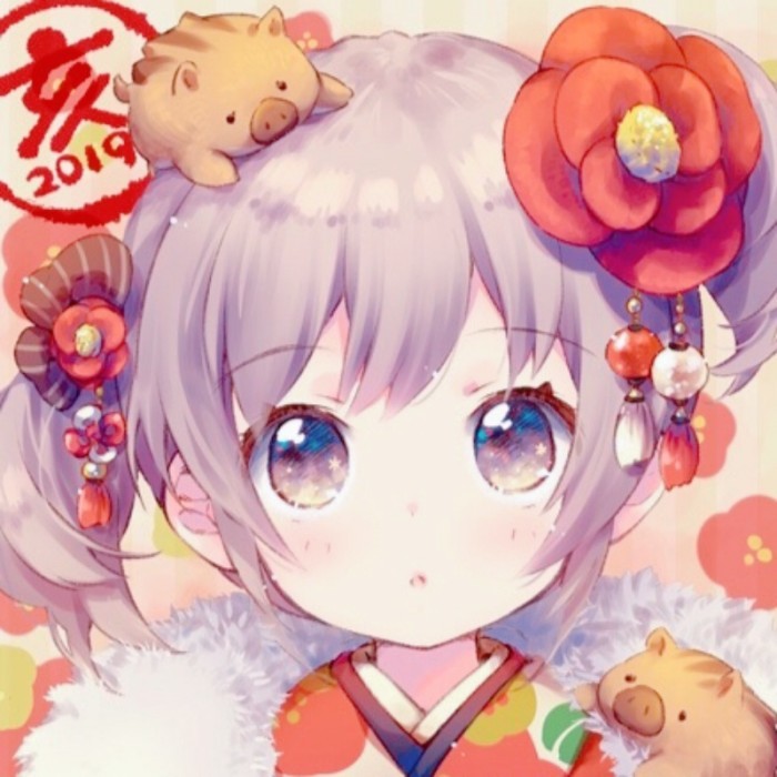 猪年贺图·二次元·可爱头像:"我是可爱的小姑娘,你是