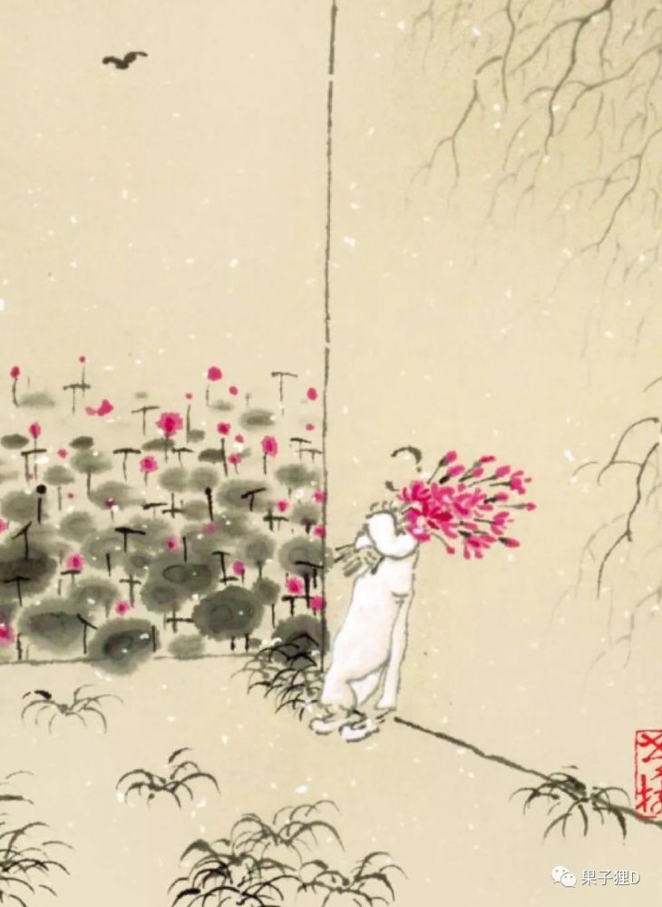 老树画画:待春风吹起的时候,我扛花去看你