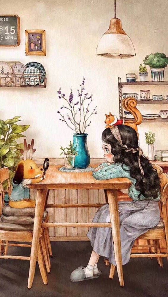 森林女孩日记·插画壁纸:她,生在夏,像灯塔,是春日里的山茶花