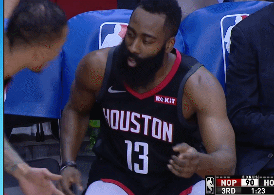 火箭大将怒吼哈登,大胡子表情亮了