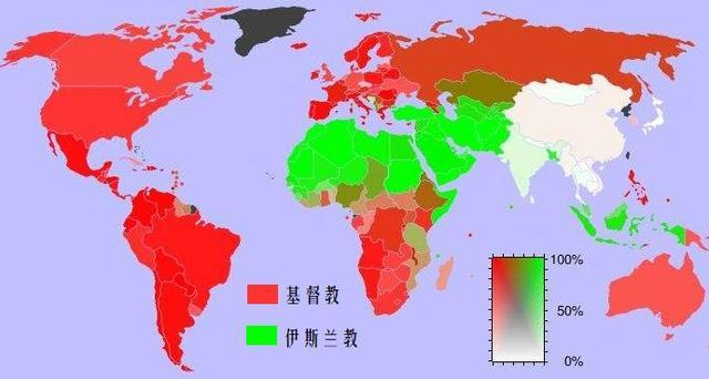 世界三大宗教基督教,伊斯兰教和佛教的地区分布,基督教分布最广