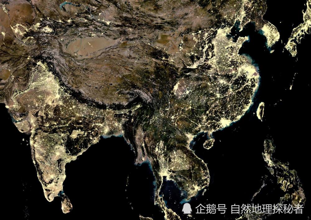 全球地区卫星灯光地图,增强最大光线后的效果图