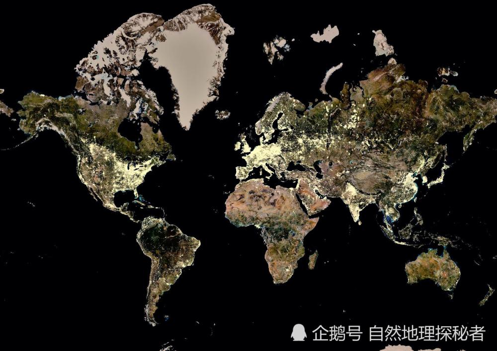 全球地区卫星灯光地图,增强最大光线后的效果图