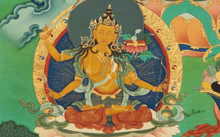 也彰显着一切皆为化现的智慧. 画面左上角为红黄文殊.