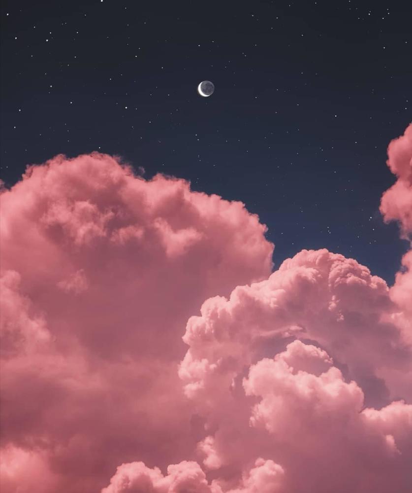 粉星空·少女系背景图:"暗恋时,我就像躲云后偷窥月亮