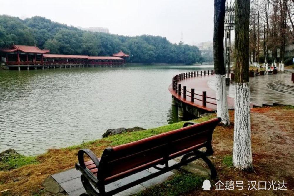 枝江:细雨中 游五柳公园 碧水拱桥 亭阁影映 风景如画
