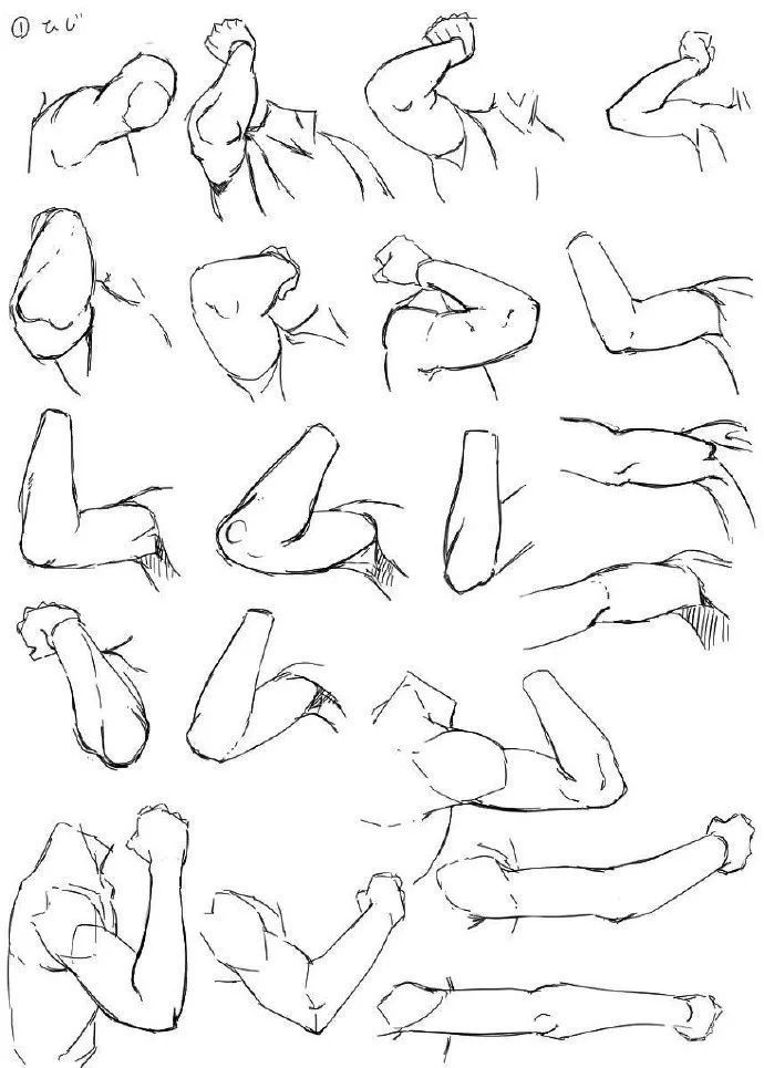绘画素材-人体手肘,胳膊,肩膀的线稿,绘画参考