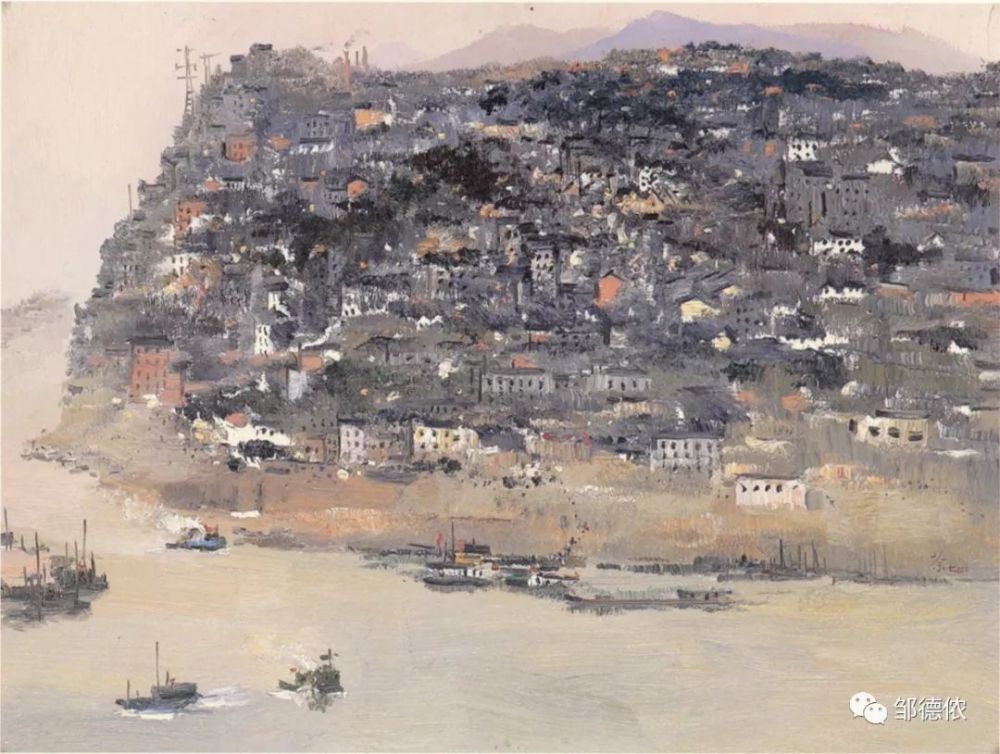 【图02】壮丽山城重庆;吴冠中油彩作品,在他的绘画中反复出现这座山城