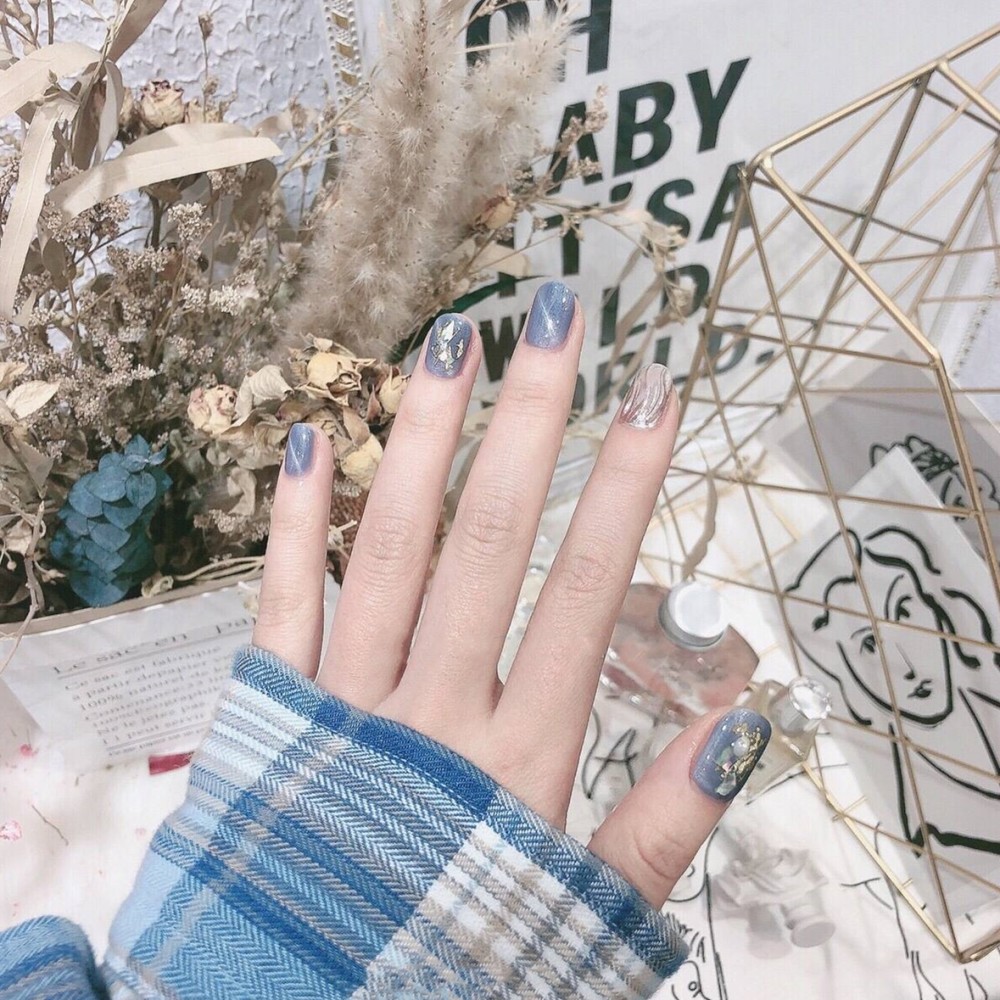 蓝色美甲,秋日美甲,简约美甲,纯色美甲,美甲