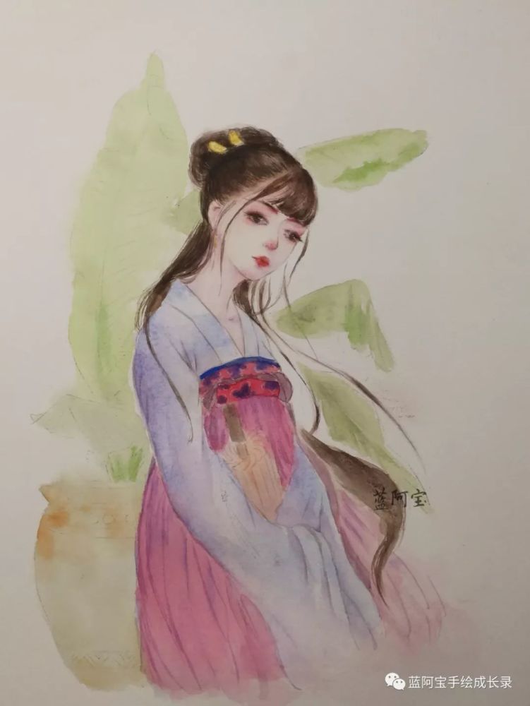 古风人物插画 芭蕉美人图