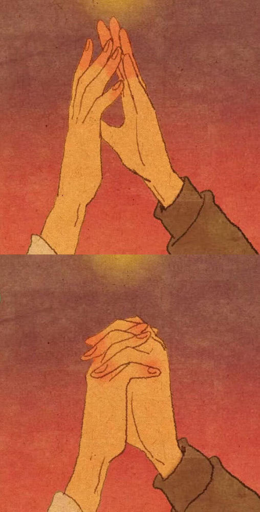 4.这一张是一对情侣十指相扣的过程,画面很甜.