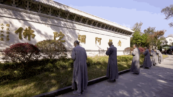 寺僧人的日常 朝露匍匐在草丛间 啼鸟还未惊破黎明 东林寺的大雄宝殿
