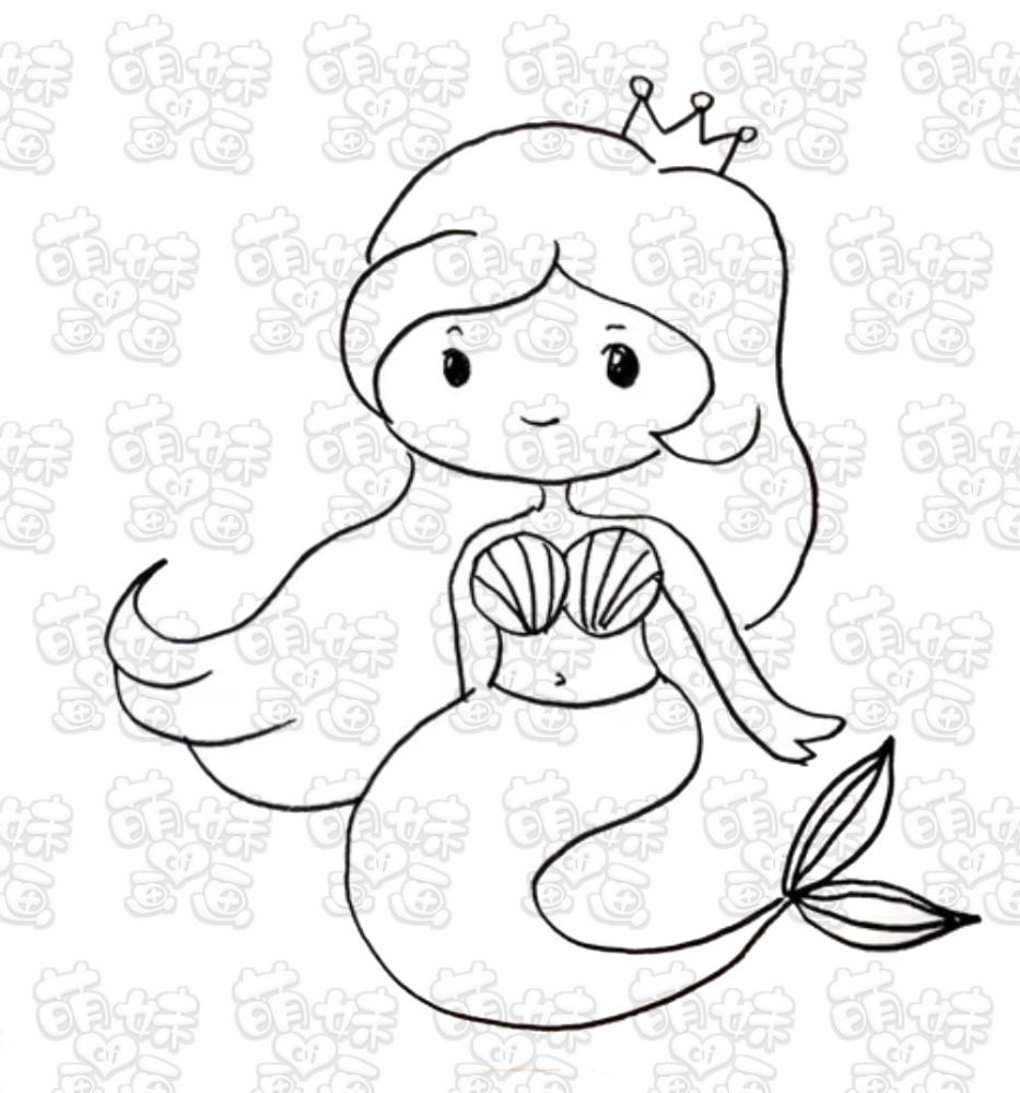 童话故事简笔画 神秘海底世界里的美人鱼公主,涂上漂亮的颜色吧