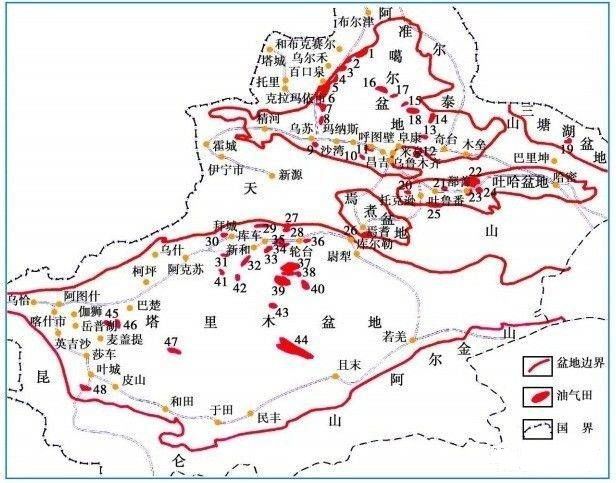 ▍新疆境内油气田分布 因塔里木盆地特殊复杂的地质构造,油田埋藏超