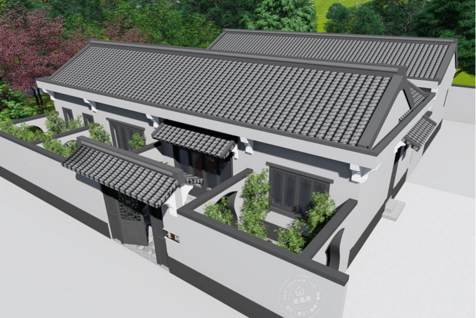 湖北农村27万四合院对称南北设计,庭院景观摆放贴合仿古典建筑
