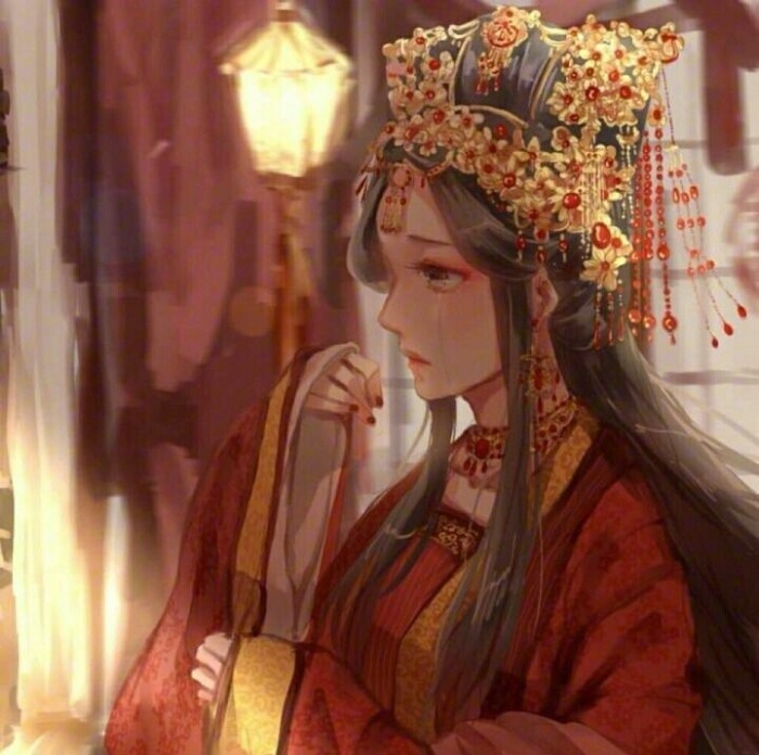 迎着烟雨缥缈,女子在出嫁时总是会伤心的哭泣,眼见犹怜,不小心哭花了