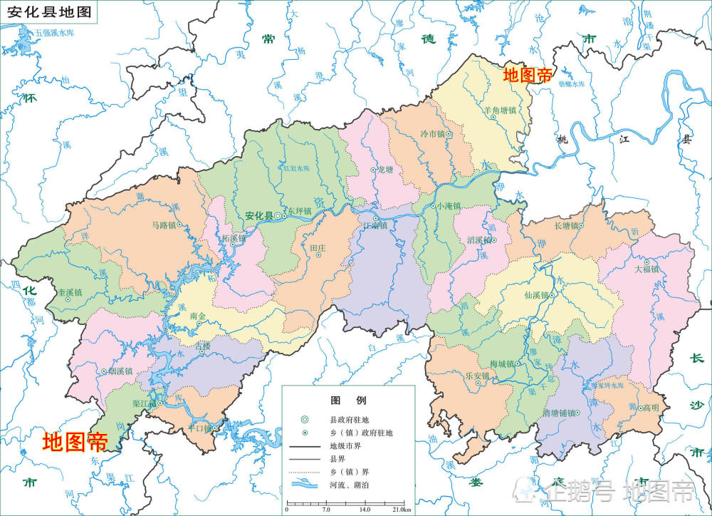 湖南益阳市高清地图,有中国唯一长江泥沙堆积,人工围筑而成的县