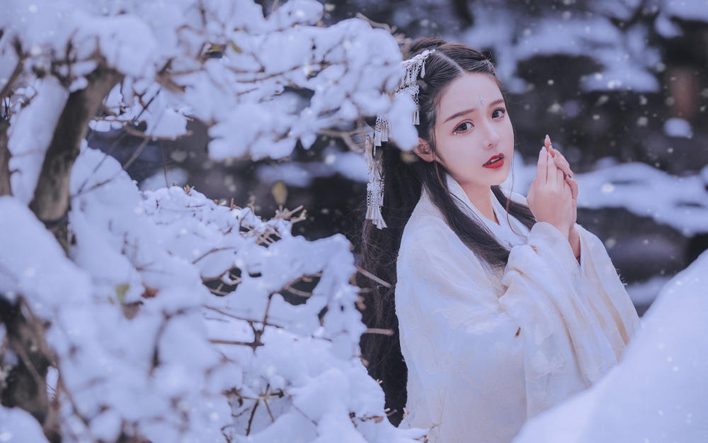 唯美古装美女雪地写真桌面壁纸