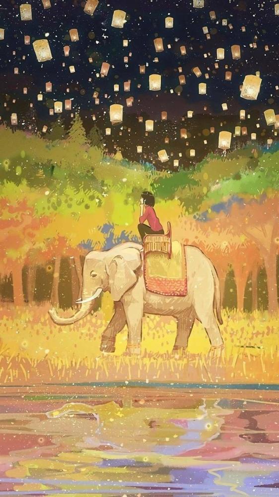 骑着大象的小孩好呆萌,可爱到想让人拥有这一组动漫壁纸!